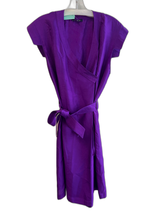 Soeur Size 40 Purple Silk Wrap Belt Knee Length Cap Sleeve Dress Purple / 40