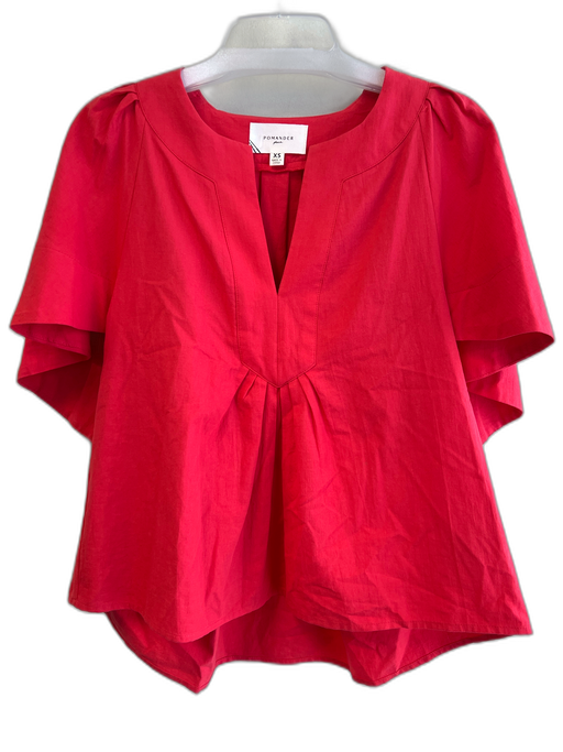 Pomander Place Size XS Red Cotton round split neck Short Wide Sleeve Top Red / XS
