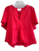 Pomander Place Size XS Red Cotton round split neck Short Wide Sleeve Top Red / XS