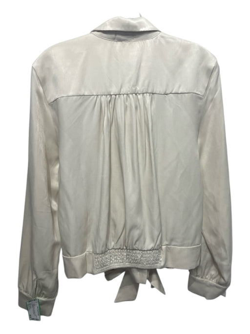 Anna Kay Size L White Viscose Long Sleeve Collar Button Up Tie Waist Top White / L