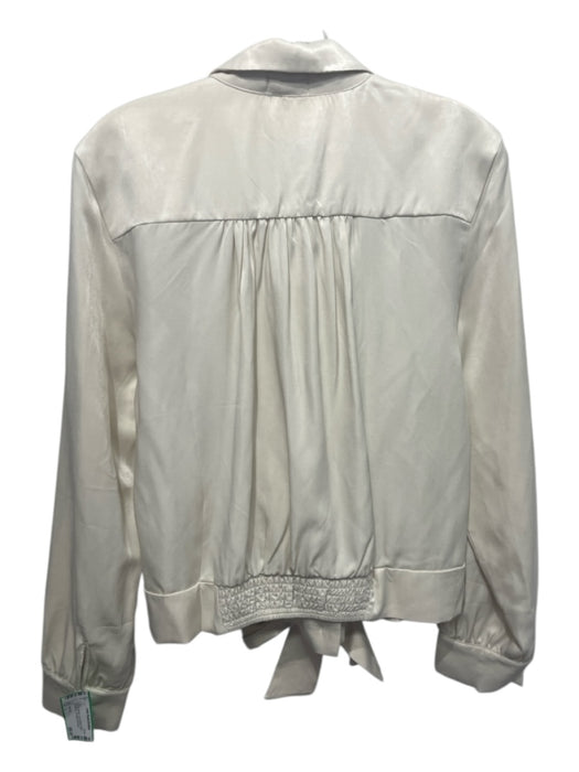 Anna Kay Size L White Viscose Long Sleeve Collar Button Up Tie Waist Top White / L