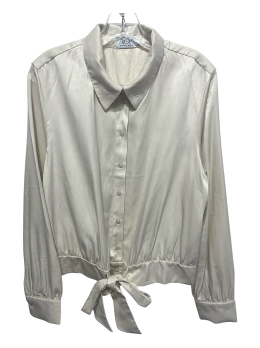 Anna Kay Size L White Viscose Long Sleeve Collar Button Up Tie Waist Top White / L