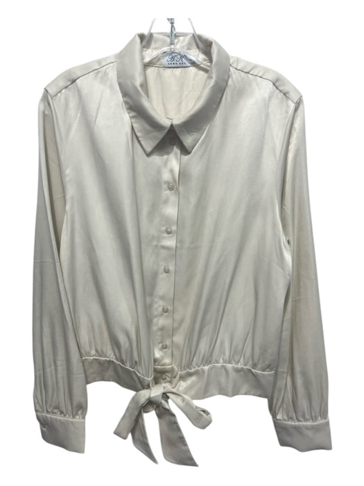 Anna Kay Size L White Viscose Long Sleeve Collar Button Up Tie Waist Top White / L