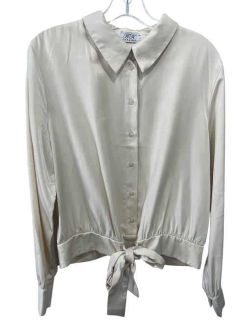 Anna Kay Size L Cream Viscose Long Sleeve Button Up Tie Front Collared Top Cream / L