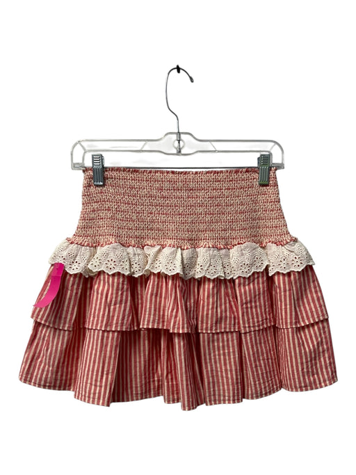 Loveshackfancy Size S red & cream Cotton Tiered Elastic Waist Above knee Skirt red & cream / S