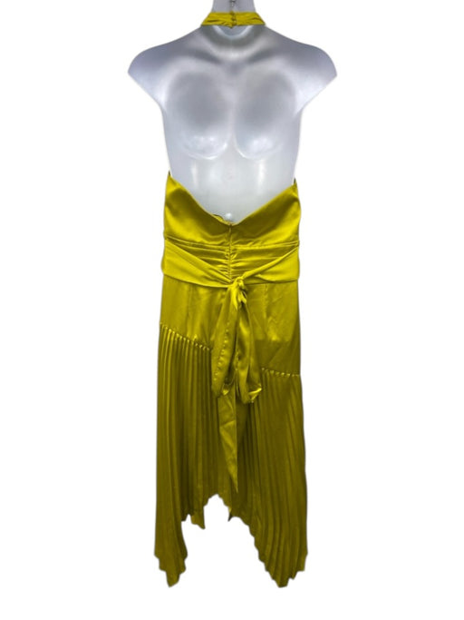 AMUR Size 14 Chartreuse Yellow Polyester Sleeveless Halter Neck Pleated Dress Chartreuse Yellow / 14