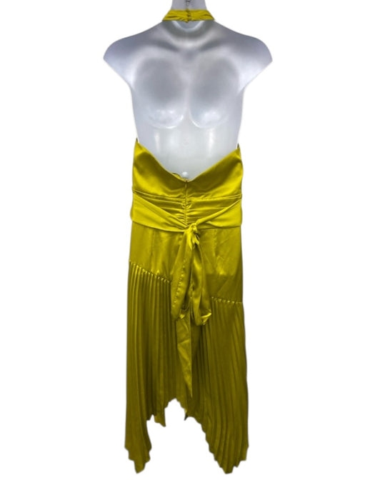 AMUR Size 14 Chartreuse Yellow Polyester Sleeveless Halter Neck Pleated Dress Chartreuse Yellow / 14