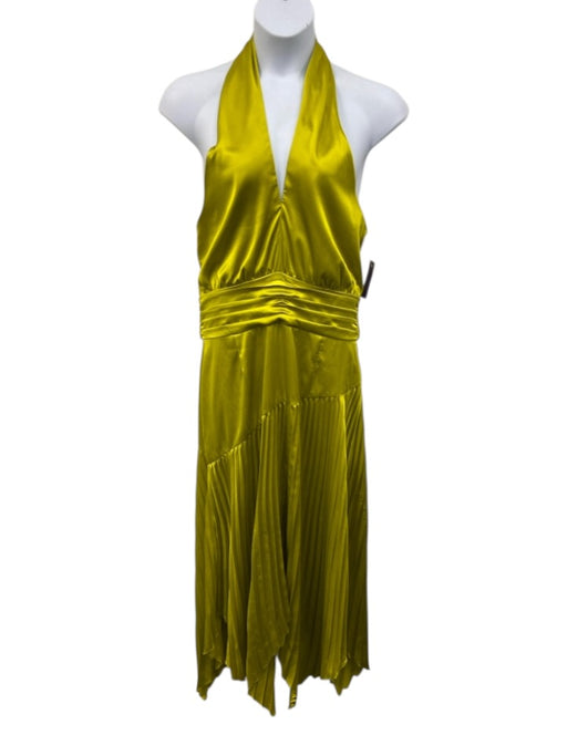 AMUR Size 14 Chartreuse Yellow Polyester Sleeveless Halter Neck Pleated Dress Chartreuse Yellow / 14