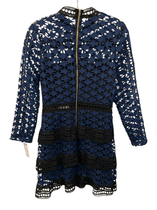 Few Moda Size Medium Blue & Black Polyester Long Sleeve Star Lace Tiered Dress Blue & Black / Medium