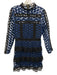 Few Moda Size Medium Blue & Black Polyester Long Sleeve Star Lace Tiered Dress Blue & Black / Medium