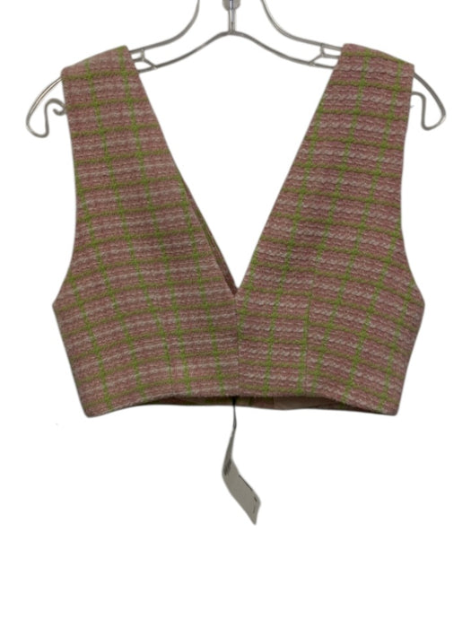 Zara Size M/S Pink, Green, White Cotton Blend Sleeveless Tweed Skort Short Set Pink, Green, White / M/S