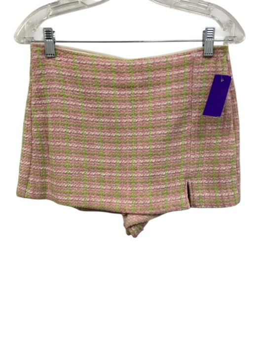Zara Size M/S Pink, Green, White Cotton Blend Sleeveless Tweed Skort Short Set Pink, Green, White / M/S