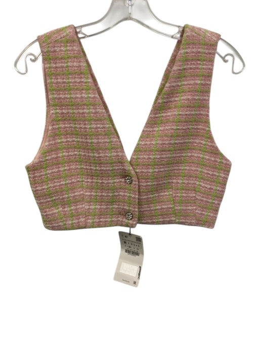 Zara Size M/S Pink, Green, White Cotton Blend Sleeveless Tweed Skort Short Set Pink, Green, White / M/S