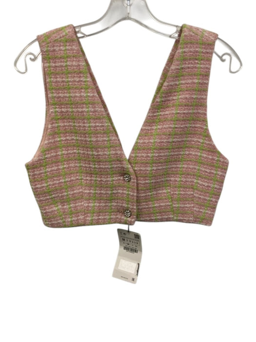 Zara Size M/S Pink, Green, White Cotton Blend Sleeveless Tweed Skort Short Set Pink, Green, White / M/S