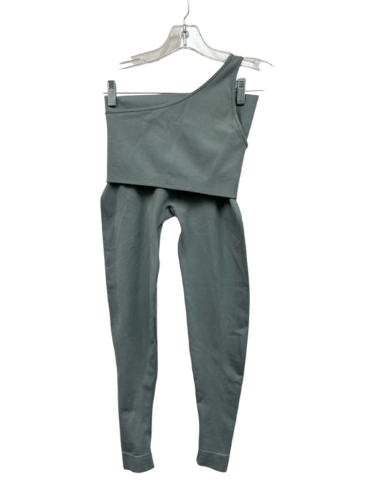 Set Active Size Medium Slate Blue Nylon Blend Stretch Waist Ribbed Pant Set Slate Blue / Medium