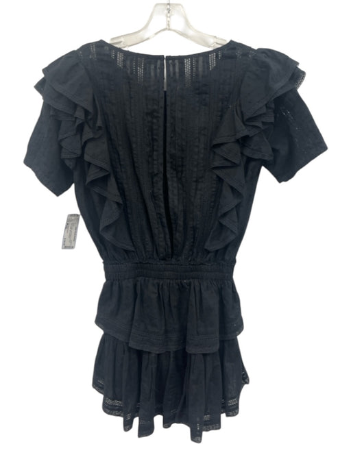 Love Shack Fancy Size XS Black Cotton Short Sleeve Crochet Lace Ruffle Dress Black / XS