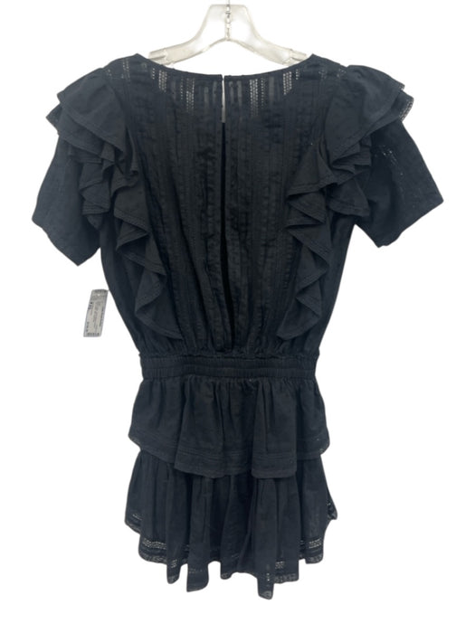 Love Shack Fancy Size XS Black Cotton Short Sleeve Crochet Lace Ruffle Dress Black / XS