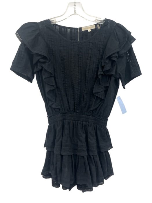 Love Shack Fancy Size XS Black Cotton Short Sleeve Crochet Lace Ruffle Dress Black / XS