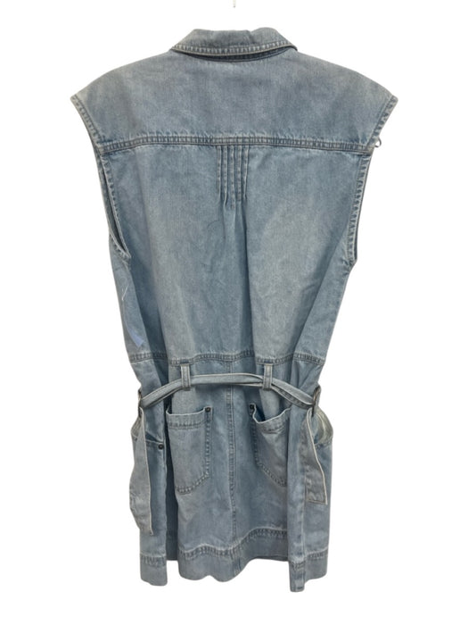 Free People Size XS Light Wash Cotton Cap Sleeve Buttons pocket Denim Dress Light Wash / XS