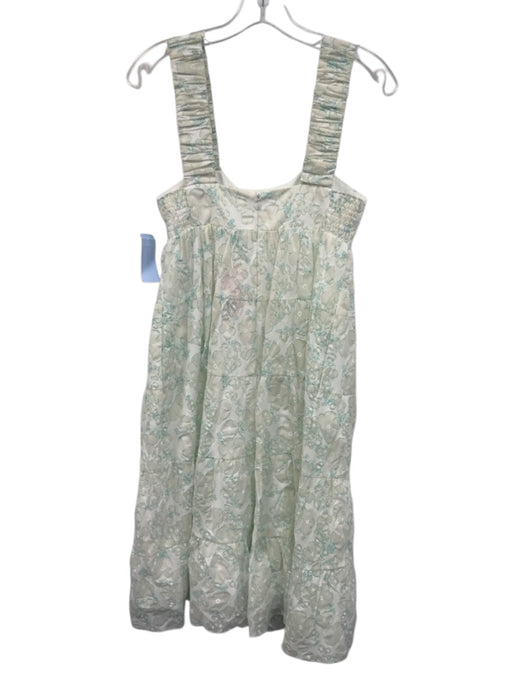 Amanda Uprichard Size XS White & Green Cotton Sleeveless Floral Print Midi Dress White & Green / XS