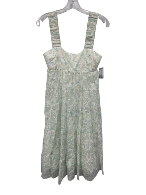 Amanda Uprichard Size XS White & Green Cotton Sleeveless Floral Print Midi Dress White & Green / XS