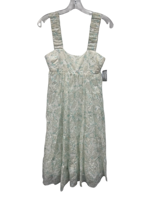 Amanda Uprichard Size XS White & Green Cotton Sleeveless Floral Print Midi Dress White & Green / XS