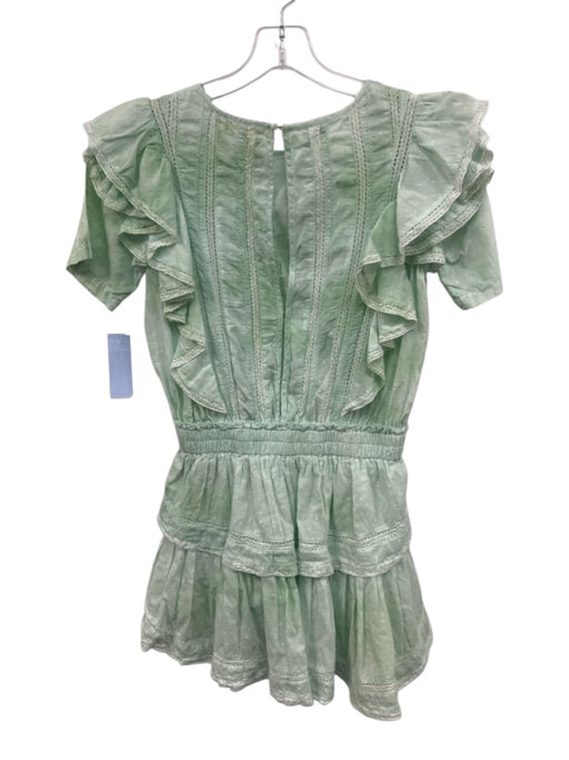 Love Shack Fancy Size P Mint Green Cotton Short Sleeve Crochet Lace Ruffle Dress Mint Green / P