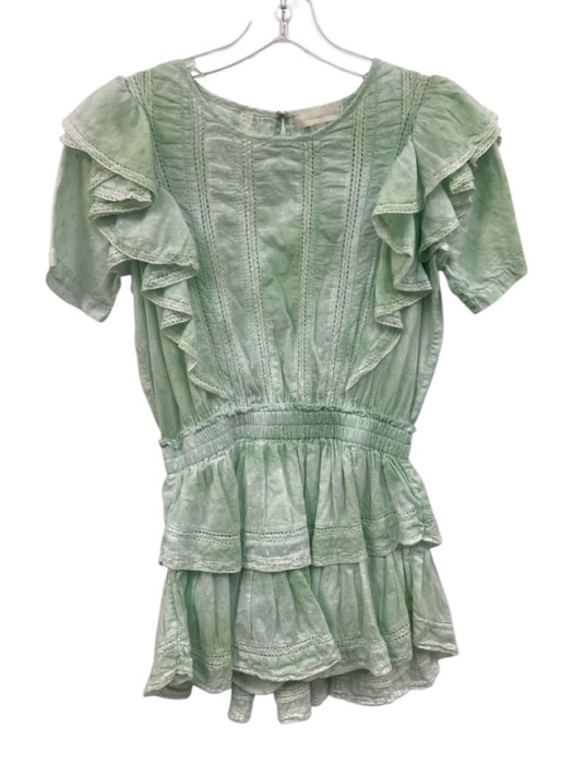 Love Shack Fancy Size P Mint Green Cotton Short Sleeve Crochet Lace Ruffle Dress Mint Green / P