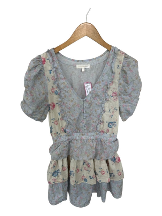 Loveshackfancy Size M Blue & Cream Cotton Floral Button Mini Dress Blue & Cream / M