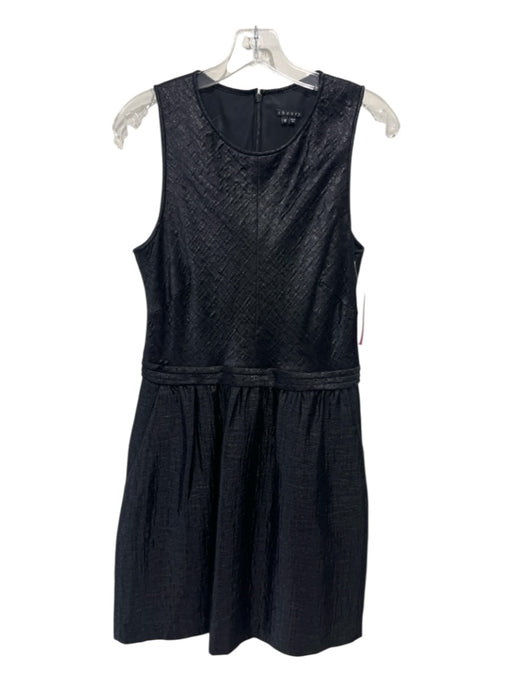 Theory Size 10 Black Wool Blend Sleeveless Shiny Textured Waist Detail Dress Black / 10