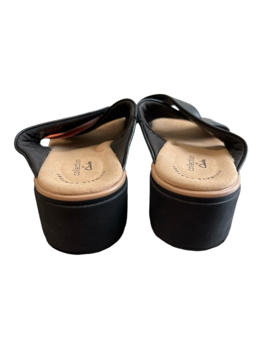 Clarks Shoe Size 7.5 Black Leather Cross Over Wedge Sandal Shoes Black / 7.5