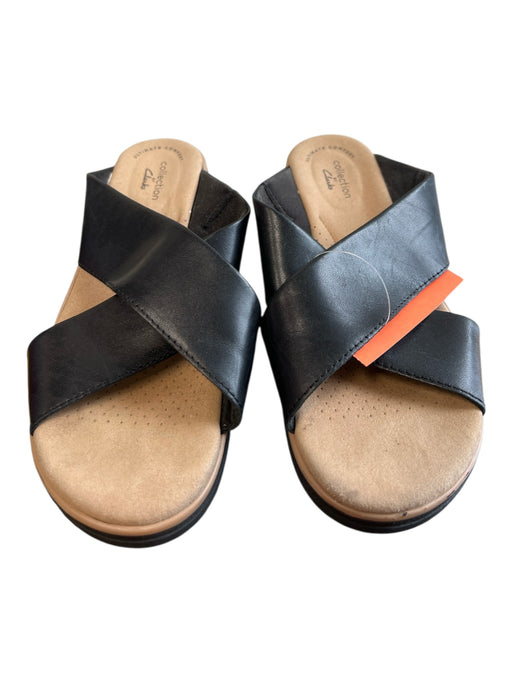 Clarks Shoe Size 7.5 Black Leather Cross Over Wedge Sandal Shoes Black / 7.5