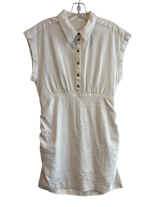 By Anthropologie Size Large White Linen Blend Half Button Sleeveless Dress White / Large