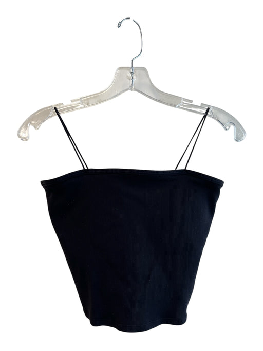 Alo Size Large Black Nylon Spaghetti Strap Ribbed Cropped Built In Bra Top Black / Large