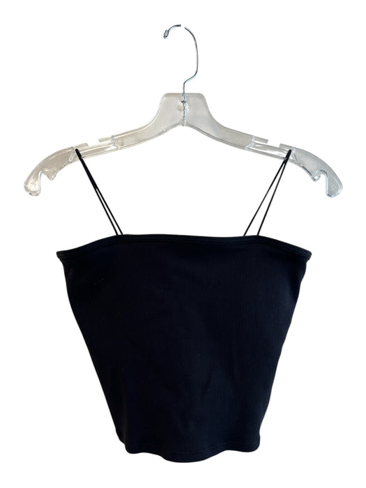 Alo Size Large Black Nylon Spaghetti Strap Ribbed Cropped Built In Bra Top Black / Large
