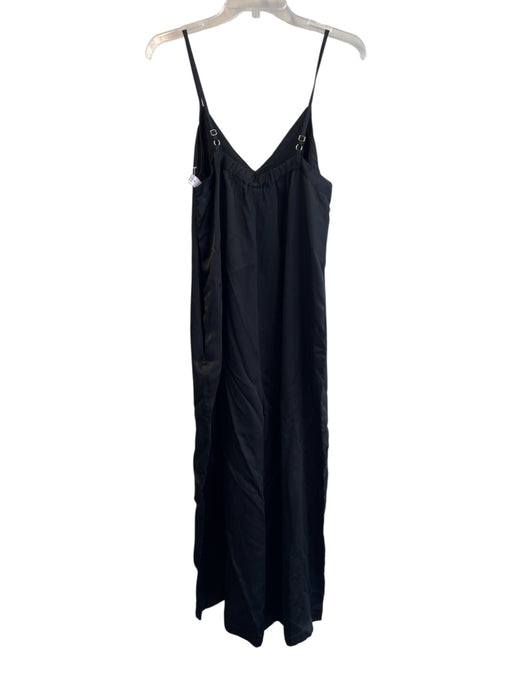 Athleta Size M Black Cupro V Neck Wide Leg Front Pocket Spaghetti Strap Jumpsuit Black / M