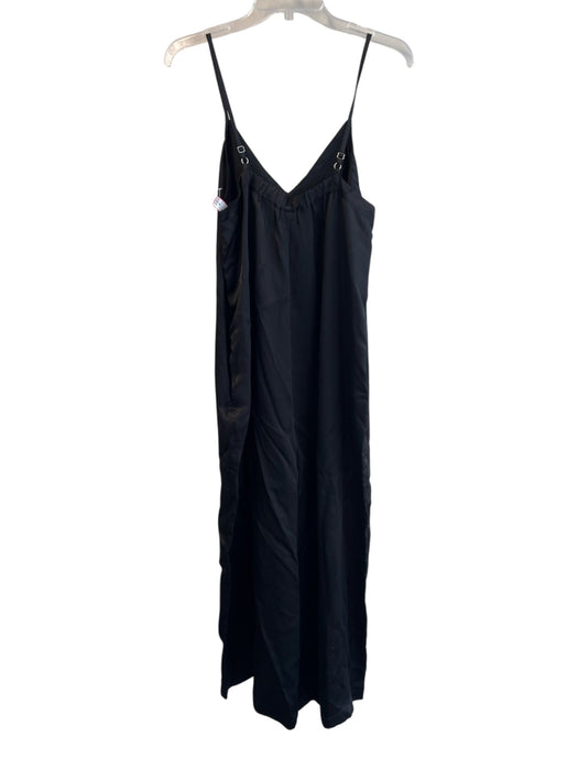 Athleta Size M Black Cupro V Neck Wide Leg Front Pocket Spaghetti Strap Jumpsuit Black / M
