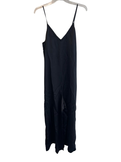 Athleta Size M Black Cupro V Neck Wide Leg Front Pocket Spaghetti Strap Jumpsuit Black / M