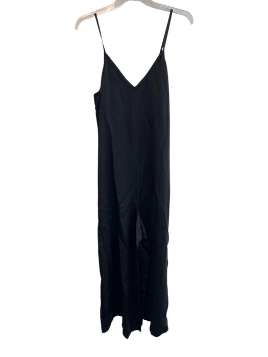 Athleta Size M Black Cupro V Neck Wide Leg Front Pocket Spaghetti Strap Jumpsuit Black / M