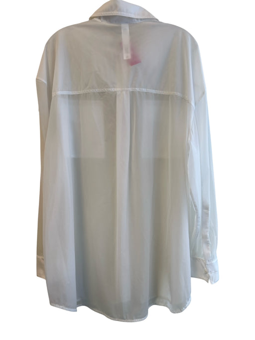 Alo Size M White Nylon Blend Collared Long Sleeve Front Pockets Sheer Top White / M