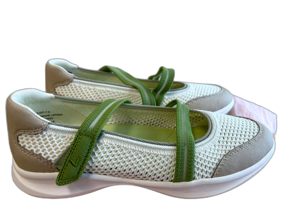 Vivaia Shoe Size 38 Creme & Green Manmade Material Velcro Strap Slip On Shoes Creme & Green / 38