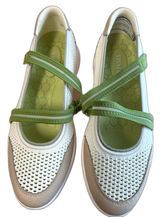 Vivaia Shoe Size 38 Creme & Green Manmade Material Velcro Strap Slip On Shoes Creme & Green / 38