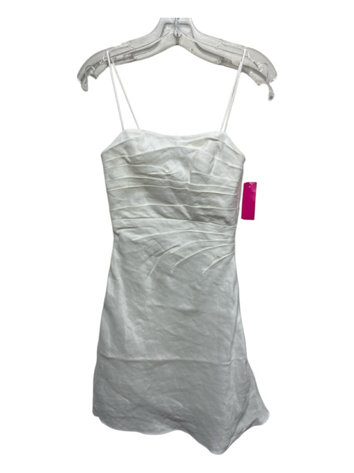 Aje. Size 4 White Linen Blend Spaghetti Strap Rouched Square Neck Mini Dress White / 4