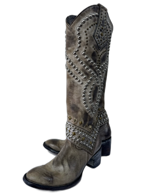 Old Gringo Shoe Size 8B Gray Taupe Leather Metal Studs Round Toe Side Zip Boots Gray Taupe / 8B