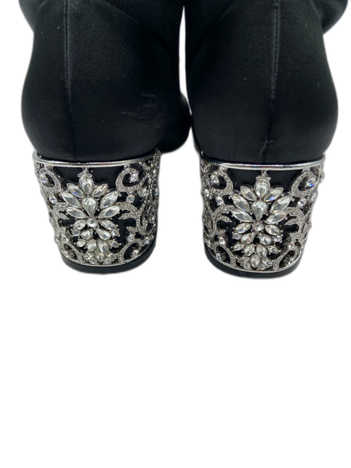 Badgley Mischka Shoe Size 7.5 Black & Silver textile upper Satin Feel Boots Black & Silver / 7.5
