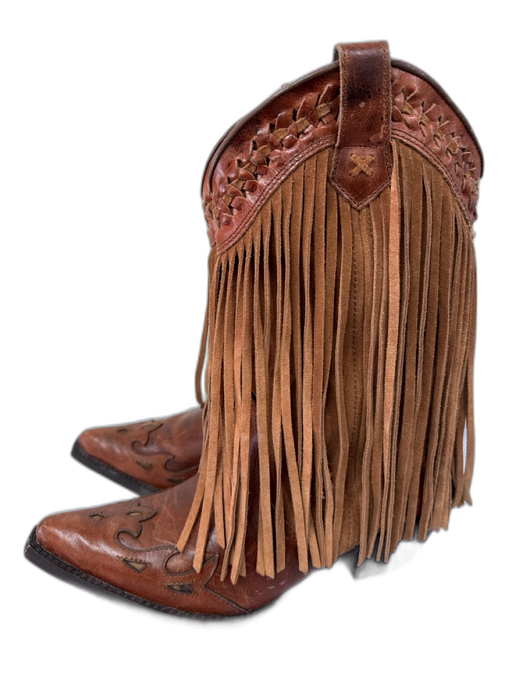Dingo Shoe Size 8M Brown Leather Fringe Western Pointed Toe Calf Boots Brown / 8M
