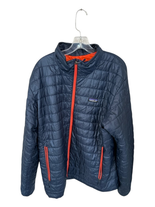 Patagonia Size XL Navy & Orange Polyester Quilted Full Zip Athletic Men's Jacket Navy & Orange / XL