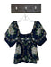 Farm Rio Size XS Navy & Cream Cotton Floral Puff Sleeve Square Neck Top Navy & Cream / XS