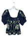 Farm Rio Size XS Navy & Cream Cotton Floral Puff Sleeve Square Neck Top Navy & Cream / XS