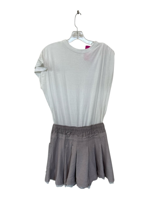Daily Practice Size XS White & Mauve Cotton Blend Drawstring Pleated Dress White & Mauve / XS